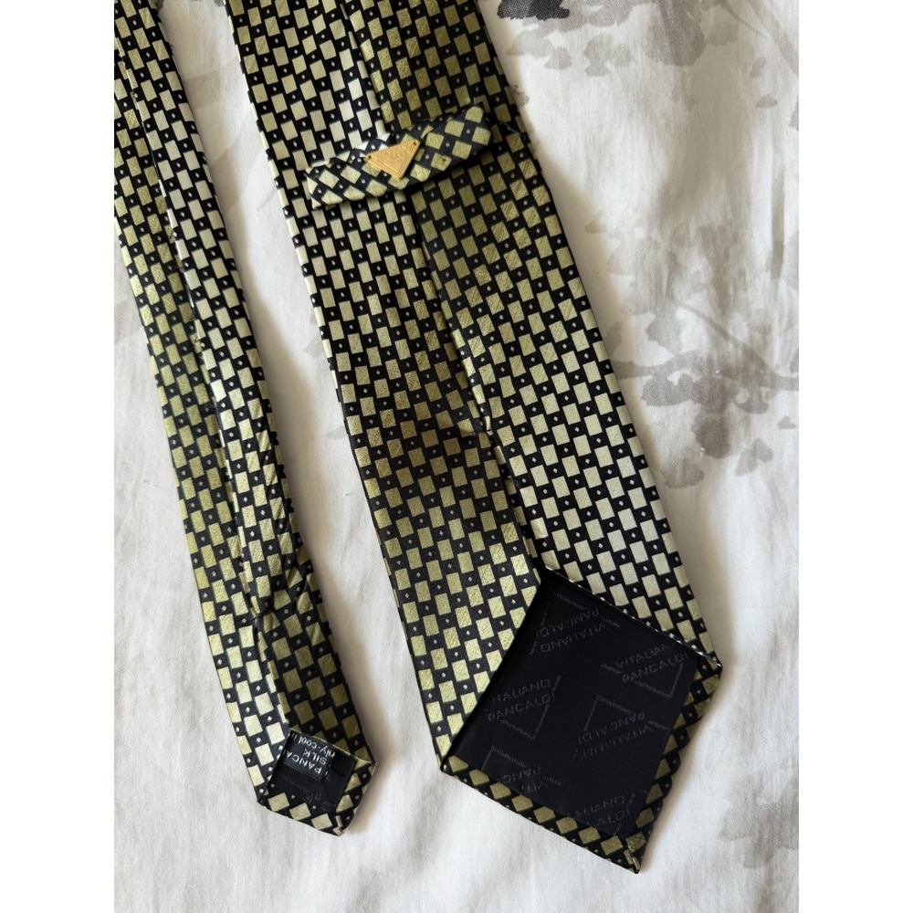 Vitaliano Pancaldi	Gold Black Square Geometric Satin Feel	100% Silk Tie Italian